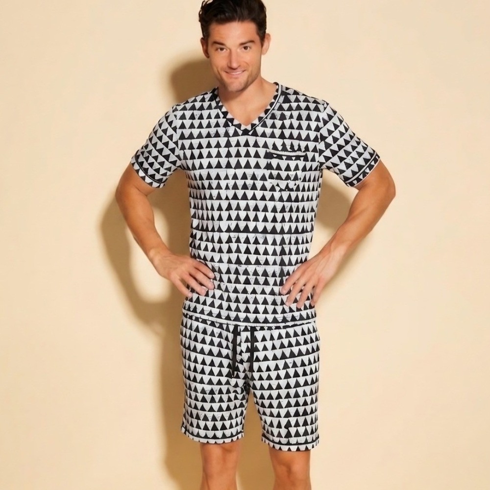 Cosabella Studio 181‎ Mens Pajama Set Black White Geometric Triangle Sleepwear